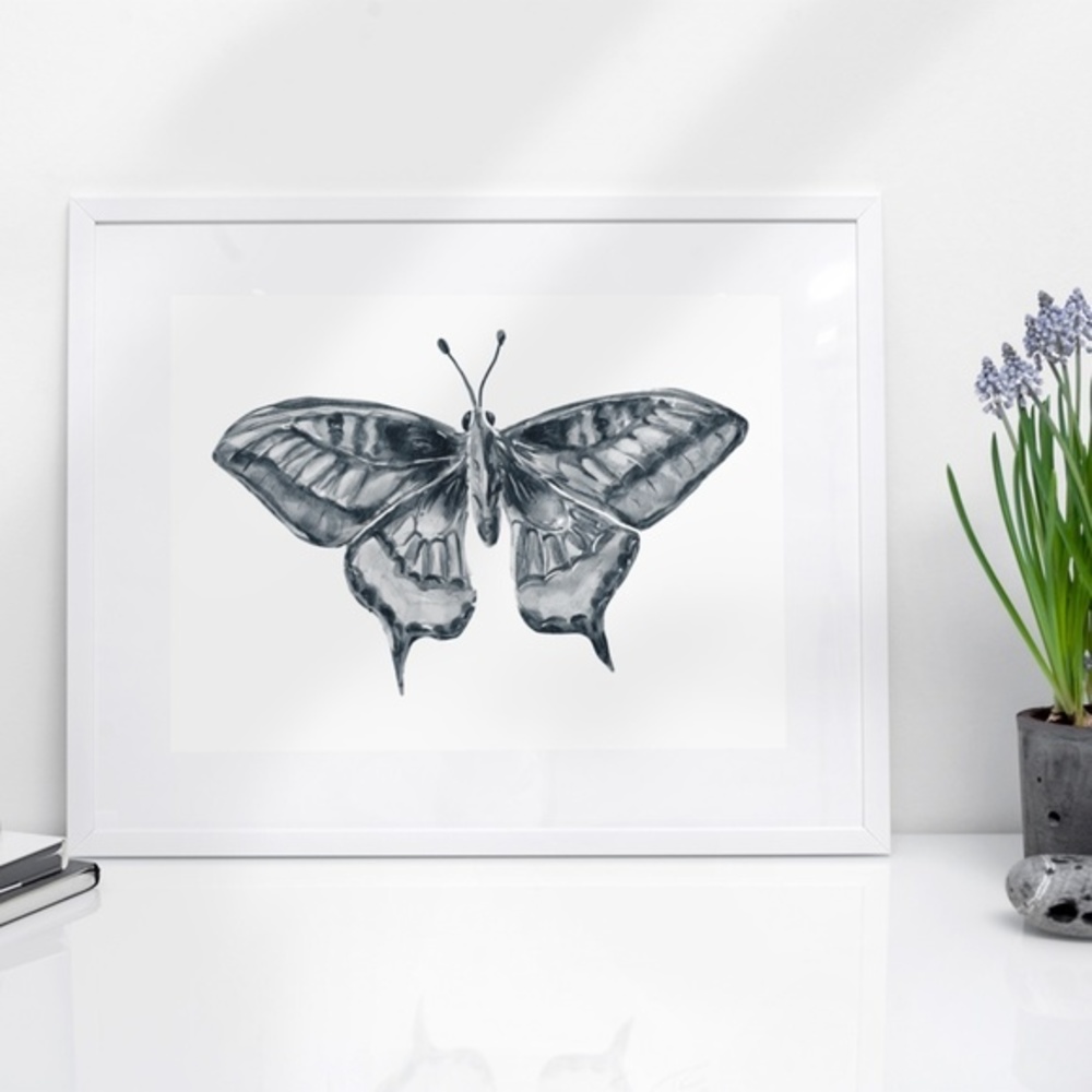 COPY - Watercolor Butterfly Black and White Wall Art Illustration Print Poster … - Picture 7 of 7